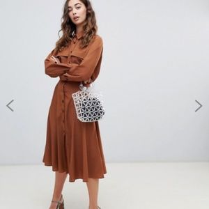 Warehouse Top Pocket Shirt Dress in Rust